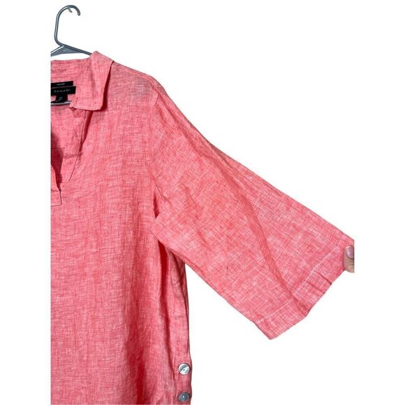 Tahari Womens Linen Tunic Side Button 3/4 Sleeve Popover Shirt Plus Size 1X - Picture 4 of 6